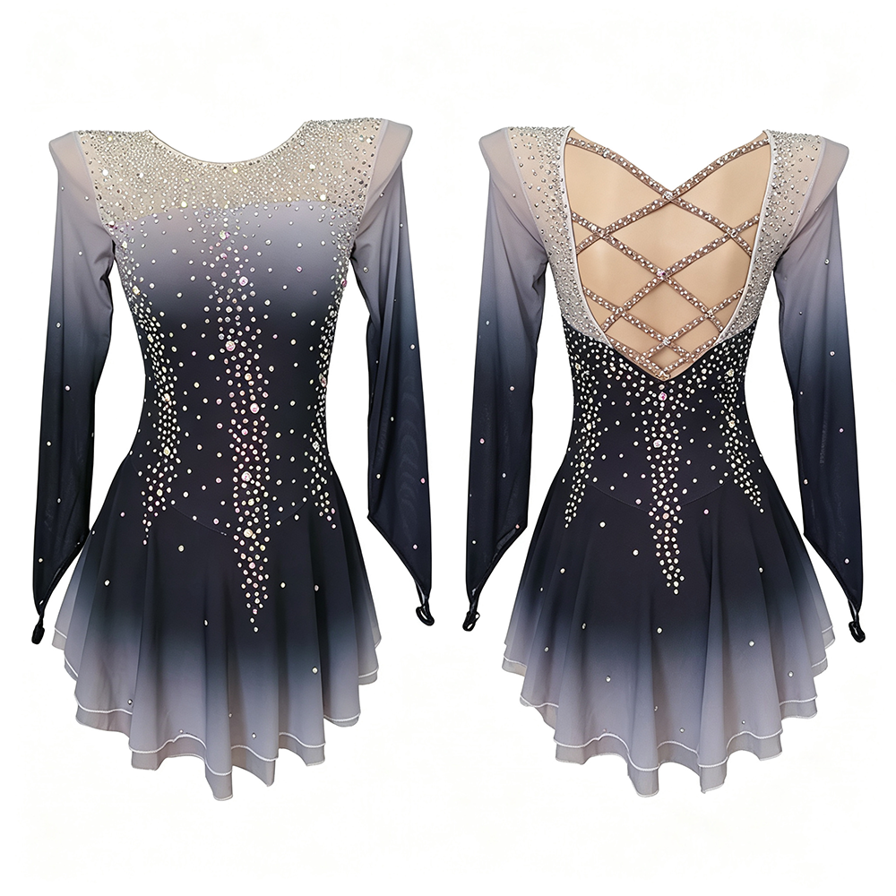 LIUHUO Figure Skating Dress  BD1634 | Pink Ombre Crystal Competition Skating Costume for Girls & Women