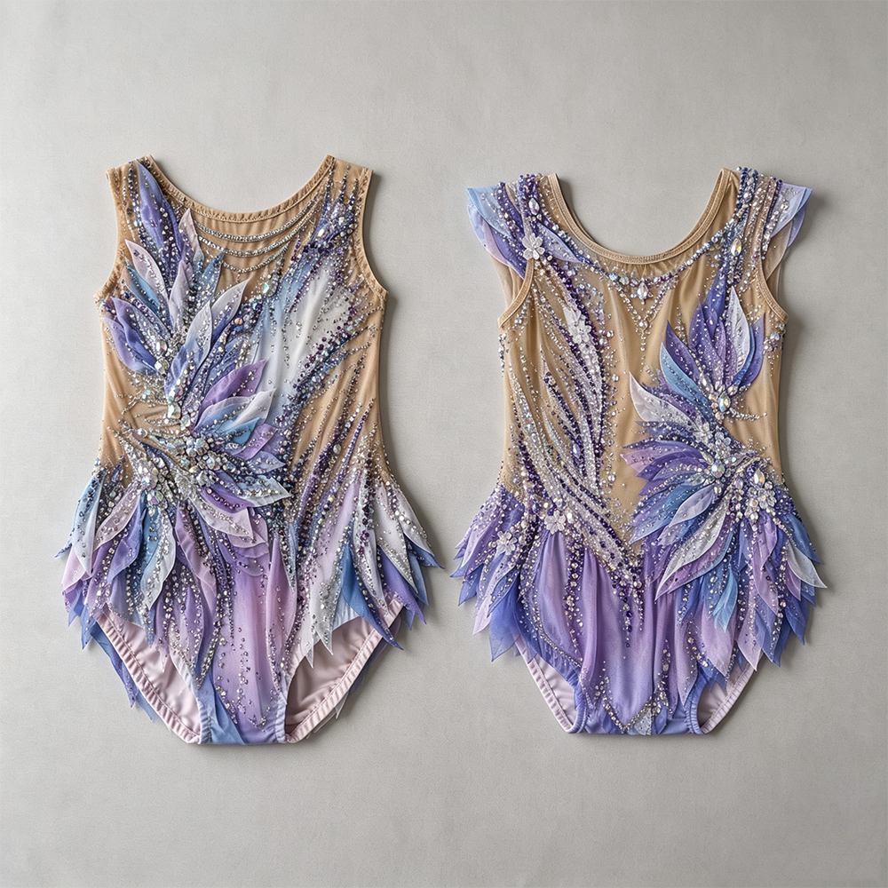 LIUHUO Rhythmic Gymnastics Leotards   | Purple  Crystal Competition Gymnastics Costume for Girls & Women