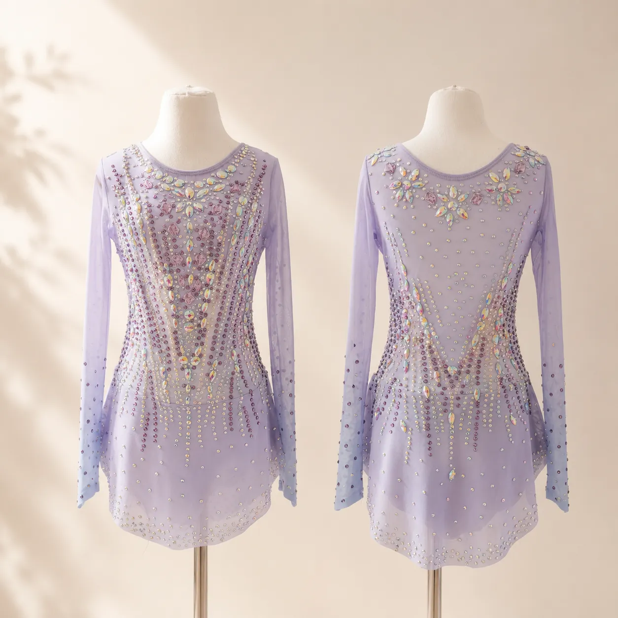 LIUHUO Rhythmic Gymnastics Leotards BD1698 | Lilac Purple Lavender Gradient Long Sleeve Crystal Gymnastics Costume for Girls