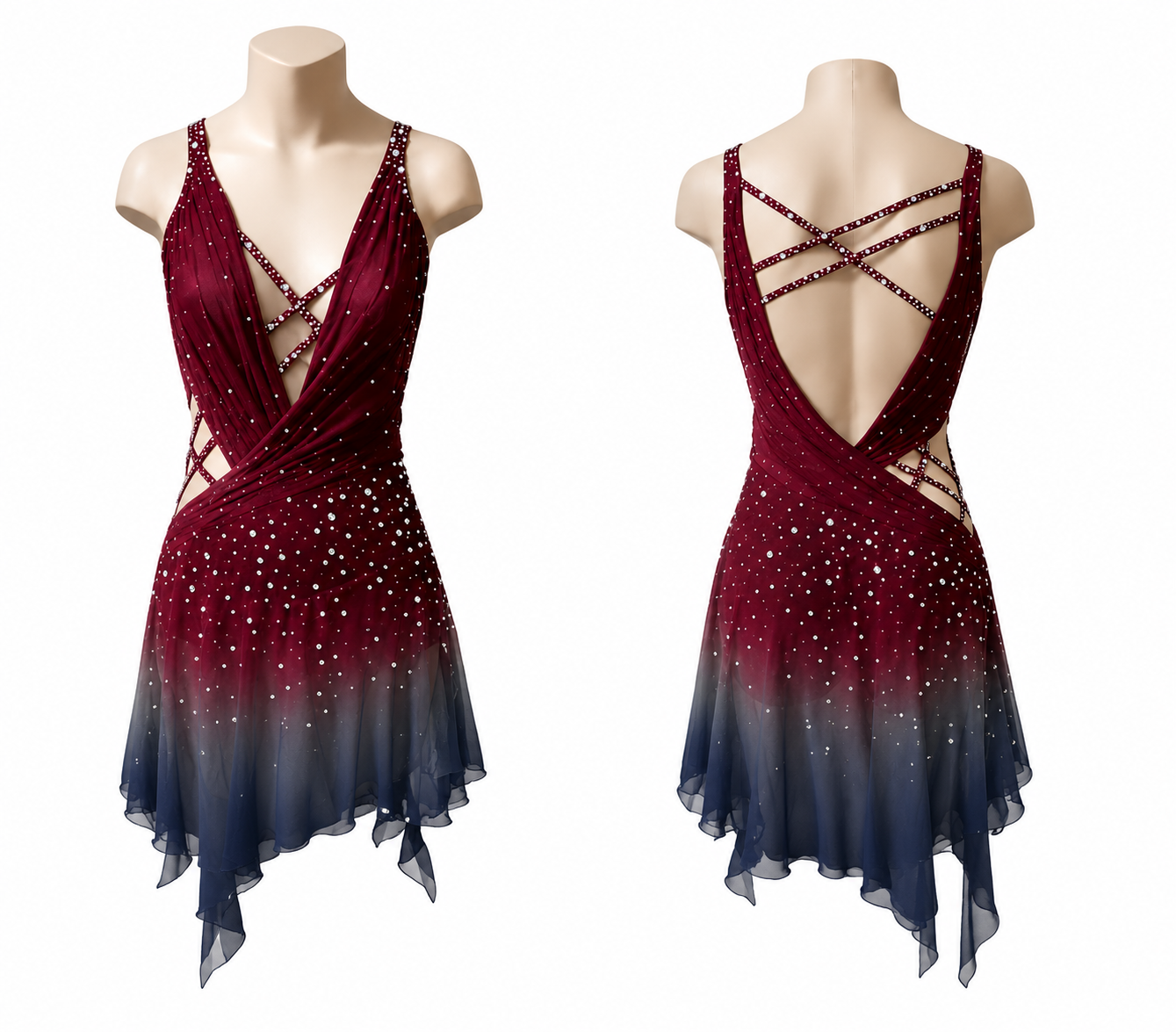 LIUHUO Figure Skating Dress JC | Burgundy Ombre Crystal Competition Ice Skating Costume for Girls