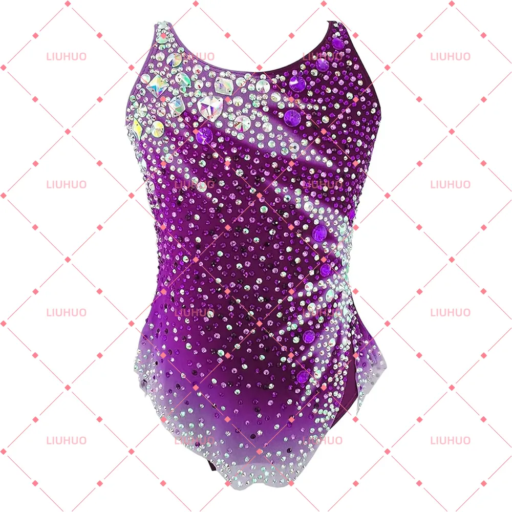 LIUHUO Rhythmic Gymnastics Leotard BD1831 | Multi-Color Ombré Sleeveless Crystal Galaxy Matrix Competition Suit for Women & Girls
