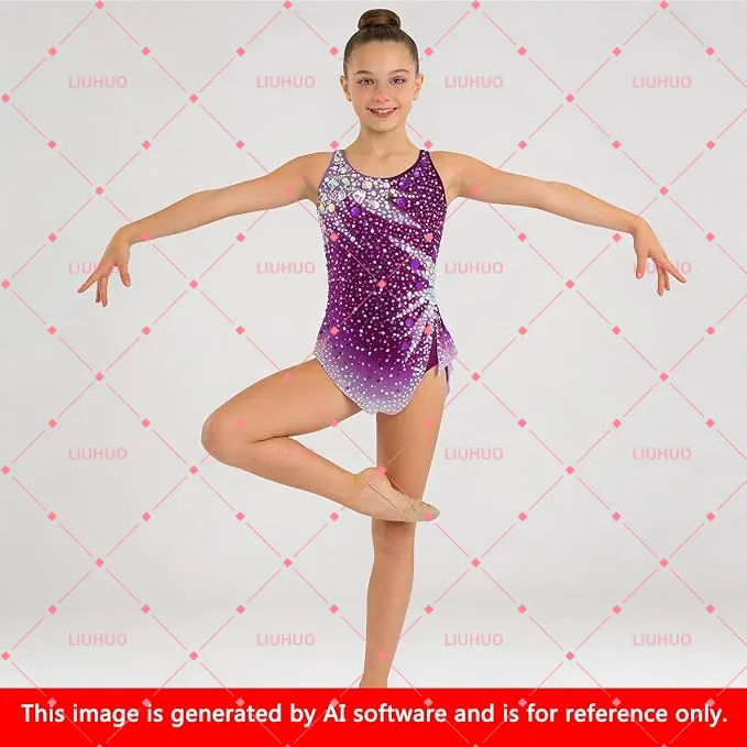 LIUHUO Rhythmic Gymnastics Leotard BD1831 | Multi-Color Ombré Sleeveless Crystal Galaxy Matrix Competition Suit for Women & Girls