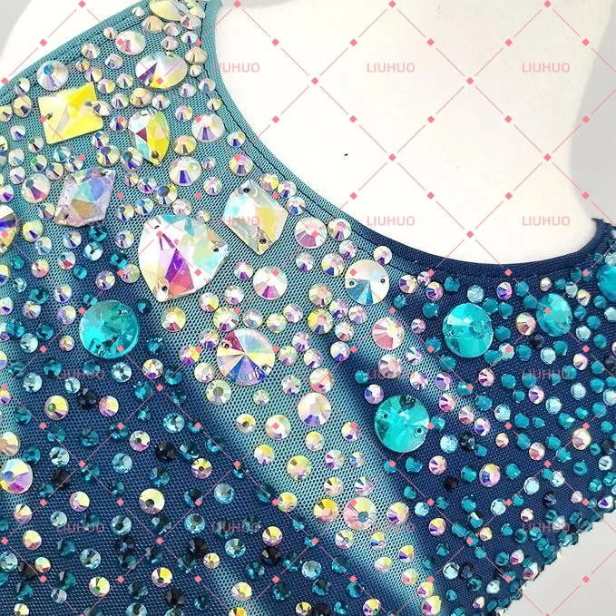 LIUHUO Rhythmic Gymnastics Leotard BD1831 | Multi-Color Ombré Sleeveless Crystal Galaxy Matrix Competition Suit for Women & Girls