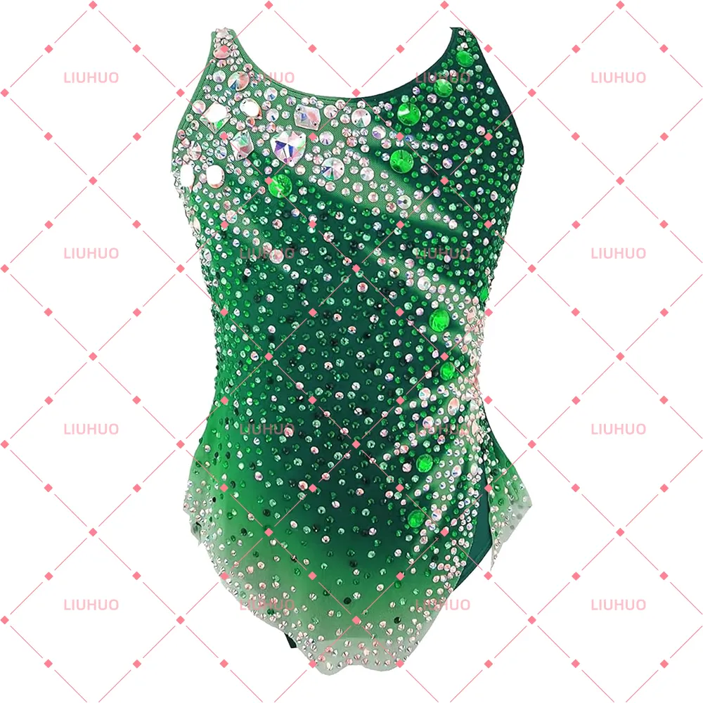 LIUHUO Rhythmic Gymnastics Leotard BD1831 | Multi-Color Ombré Sleeveless Crystal Galaxy Matrix Competition Suit for Women & Girls