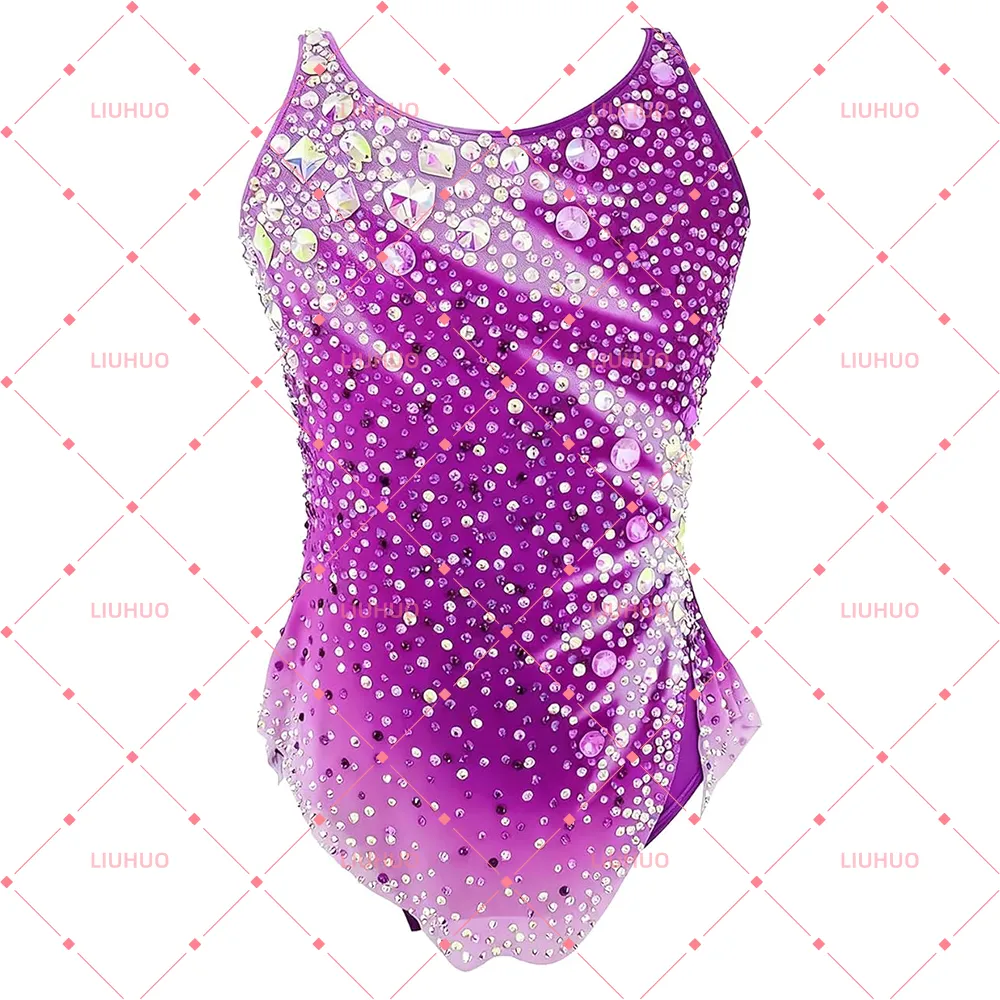 LIUHUO Rhythmic Gymnastics Leotard BD1831 | Multi-Color Ombré Sleeveless Crystal Galaxy Matrix Competition Suit for Women & Girls