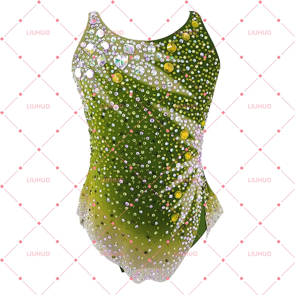 LIUHUO Rhythmic Gymnastics Leotard BD1831 | Multi-Color Ombré Sleeveless Crystal Galaxy Matrix Competition Suit for Women & Girls