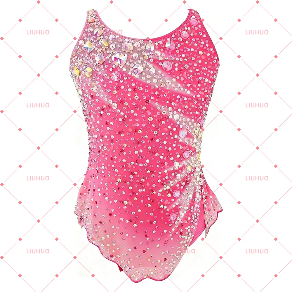 LIUHUO Rhythmic Gymnastics Leotard BD1831 | Multi-Color Ombré Sleeveless Crystal Galaxy Matrix Competition Suit for Women & Girls
