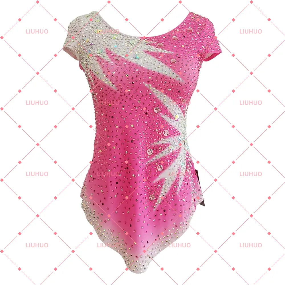 LIUHUO Rhythmic Gymnastics Leotard BD1831 | Multi-Color Ombré Sleeveless Crystal Galaxy Matrix Competition Suit for Women & Girls