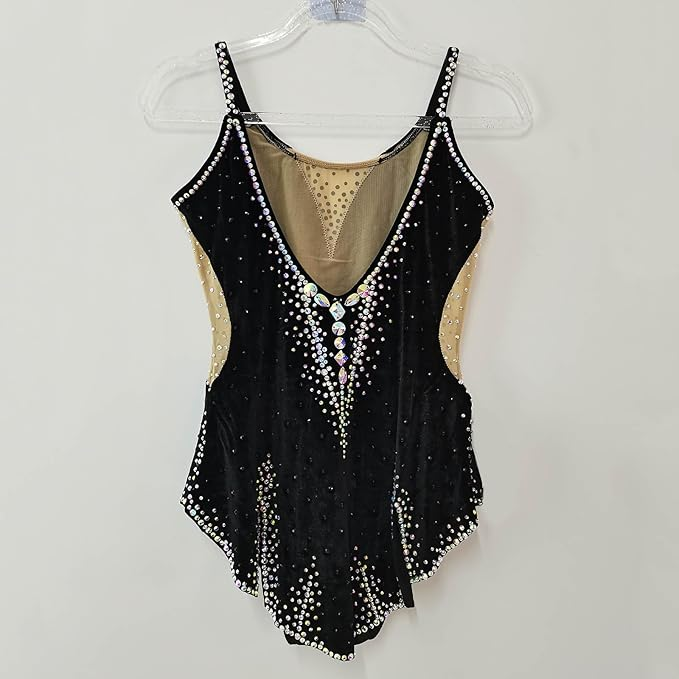 LIUHUO Rhythmic Gymnastics Leotard BD9481 | Black Velvet Crystal Competition Leotard for Girls & Women