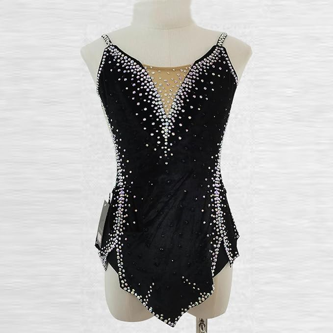 LIUHUO Rhythmic Gymnastics Leotard BD9481 | Black Velvet Crystal Competition Leotard for Girls & Women