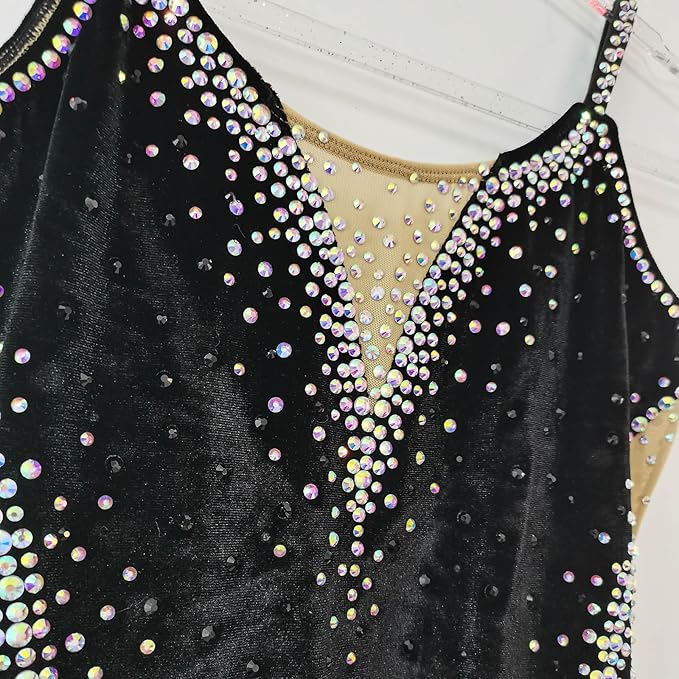 LIUHUO Rhythmic Gymnastics Leotard BD9481 | Black Velvet Crystal Competition Leotard for Girls & Women
