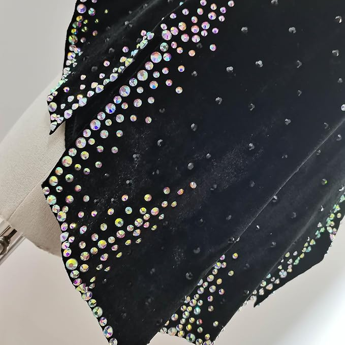 LIUHUO Rhythmic Gymnastics Leotard BD9481 | Black Velvet Crystal Competition Leotard for Girls & Women