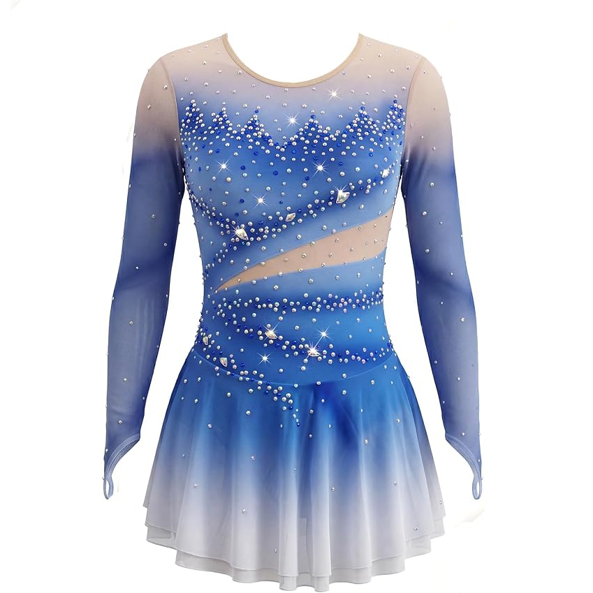 LIUHUO Figure Skating Dress BD1838 | Blue Ombre Crystal Competition Skating Costume for Girls & Women