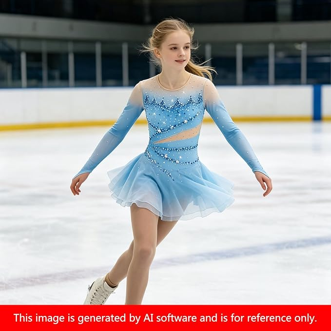 LIUHUO Figure Skating Dress BD1838 | Blue Ombre Crystal Competition Skating Costume for Girls & Women