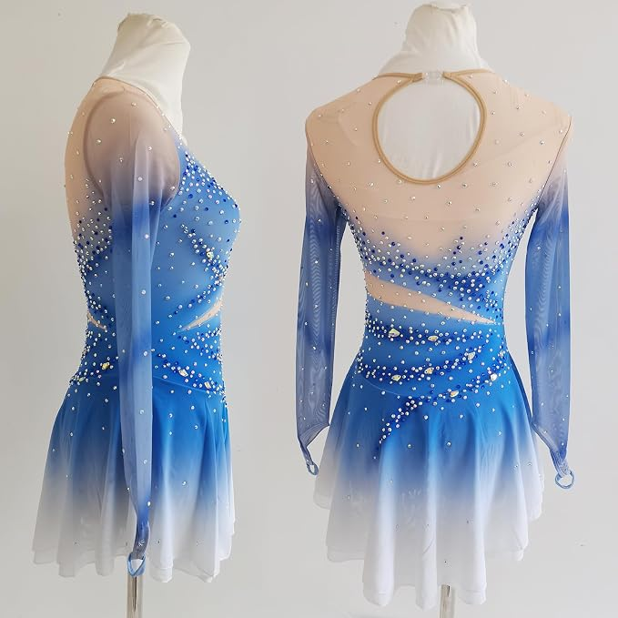 LIUHUO Figure Skating Dress BD1838 | Blue Ombre Crystal Competition Skating Costume for Girls & Women