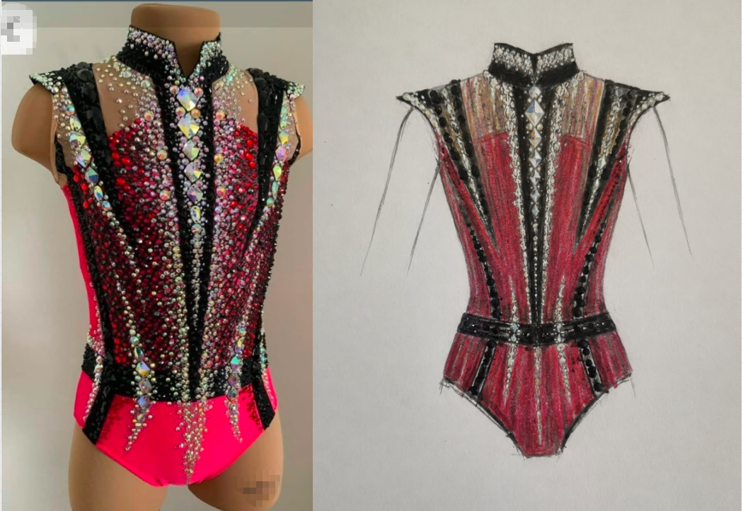 LIUHUO Rhythmic Gymnastics Leotards  | Black Pink Crystal Competition Gymnastics Costume for Girls & Women