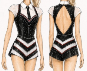 LIUHUO Figure Skating Dress JC1453  | Black Sunset Gradient Ruched Crystal Long Sleeve Outfit for Women & Girls