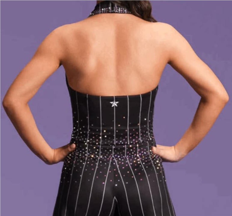 LIUHUO Lyrical Dance Costume JC | Black velvet  Crystal Halter Multi-Strap Back Leotard for Women & Girls