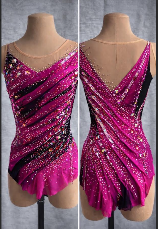 LIUHUO Rhythmic Gymnastics Leotards  | Fuchsia  Crystal Competition Gymnastics Costume for Girls & Women