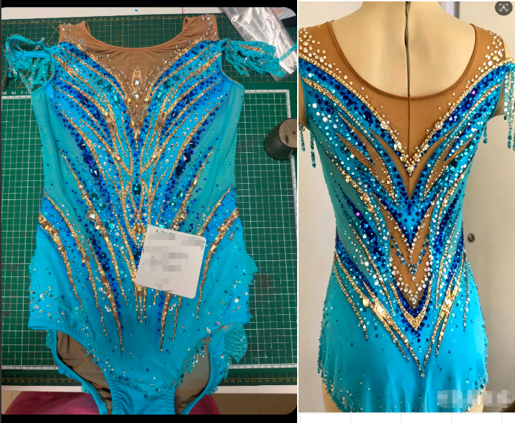 LIUHUO Rhythmic Gymnastics Leotards JC  | Blue  Crystal Competition Gymnastics Costume for Girls & Women
