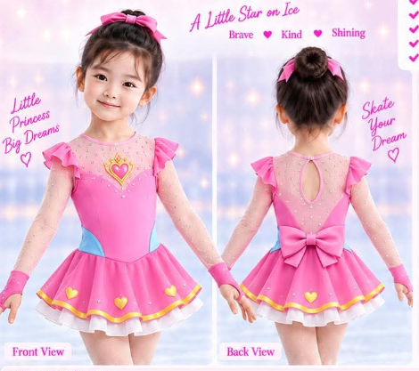 LIUHUO Figure Skating Dress  JC | Pink & Lavender Silver Leaf Embroidery Illusion V-Back Crystal Long Sleeve Outfit for Women & Girls