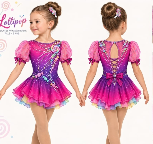 LIUHUO Figure Skating Dress  JC | custom-made & Lavender Silver Leaf Embroidery Illusion V-Back Crystal Long Sleeve Outfit for Women & Girls