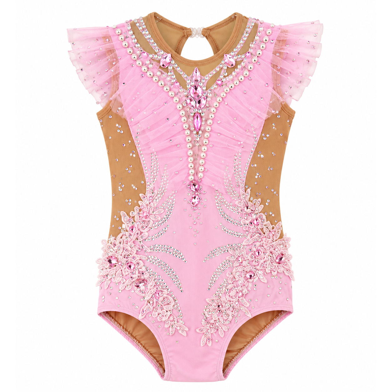LIUHUO Rhythmic Gymnastics Leotard BD7158 | Pink Ombre Lace Competition Skating Costume for Girls