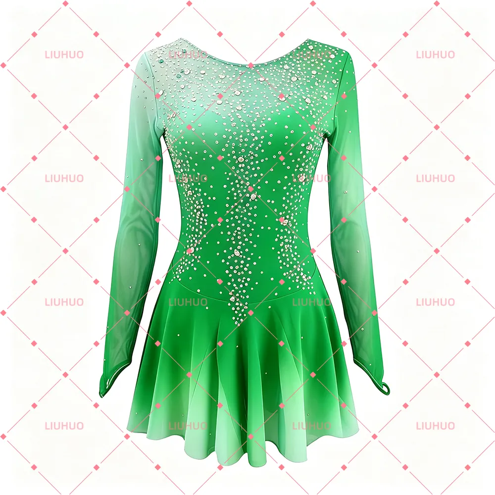 LIUHUO Figure Skating Dress  BD1634 | Pink Ombre Crystal Competition Skating Costume for Girls & Women