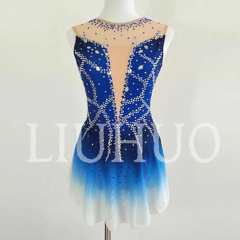 LIUHUO Ice Figure Skating Dress Girls Women Teens Stretchy Spandex Gradient Blue Competition Wholesale-LIUHUO