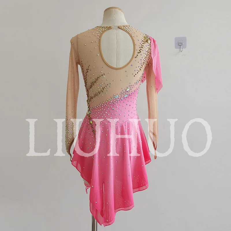 LIUHUO Ice Figure Skating Dress Girls Women Teens Stretchy Spandex Pink Competition Wholesale-LIUHUO
