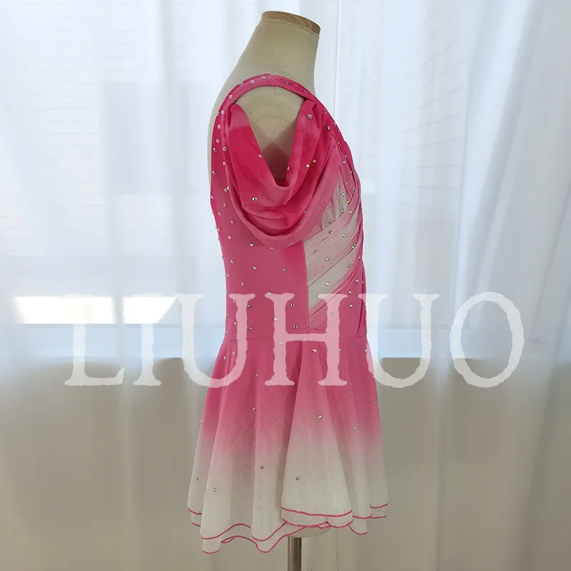 LIUHUO Ice Figure Skating Dress Girls Pink Spandex Competitive Cheerleading Performance For Children-LIUHUO