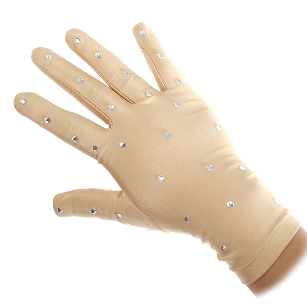LIUHUO Skating Gloves JB403 | Nude Lycra Rhinestone Figure Skating Gloves for Performances