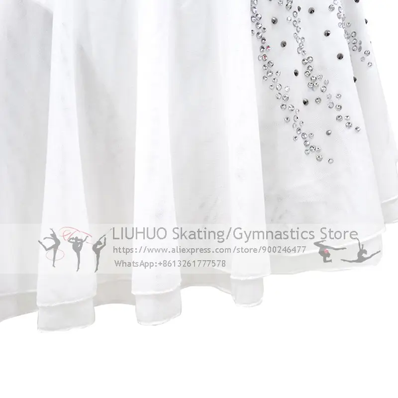 Ice Skating Dress Girls White Flower Spandex Elastane High Elasticity Competition Skating Wear Handmade Jeweled Rhin-LIUHUO