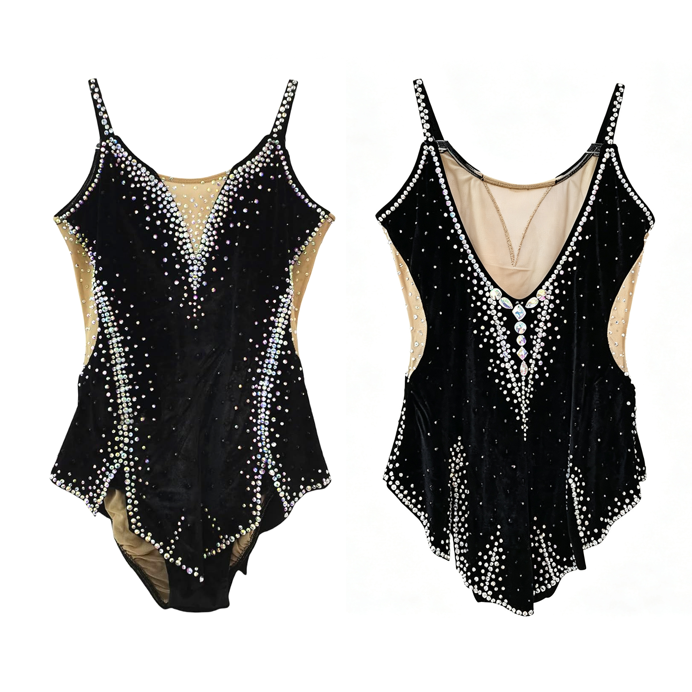 LIUHUO Rhythmic Gymnastics Leotard BD9481 | Black Velvet Crystal Competition Leotard for Girls & Women
