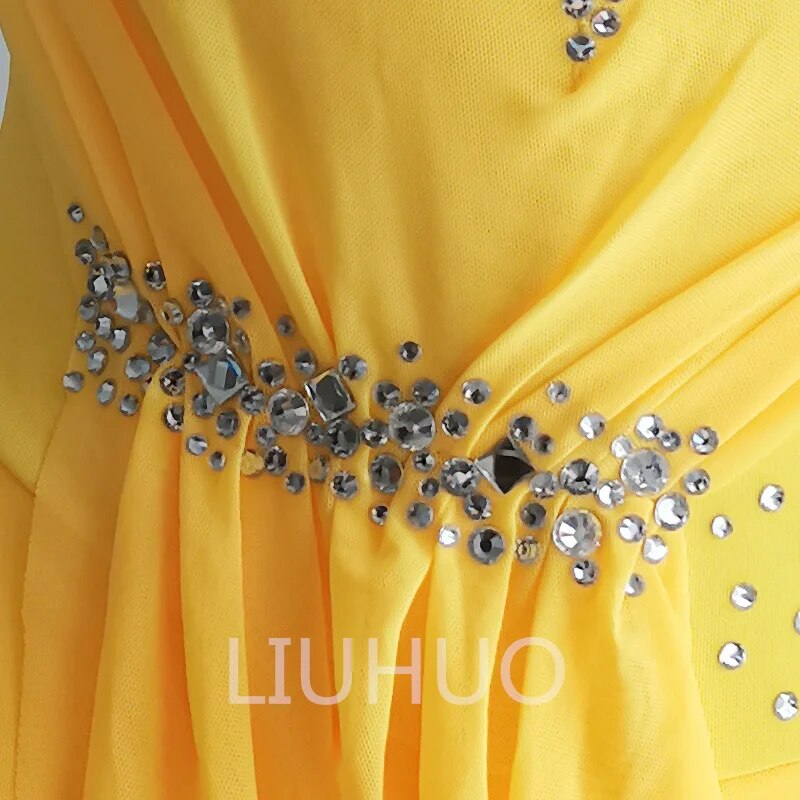 Figure Skating Dress Yellow Mesh Skirt Girls Sleeveless Competition Performance Manufacturers Custom