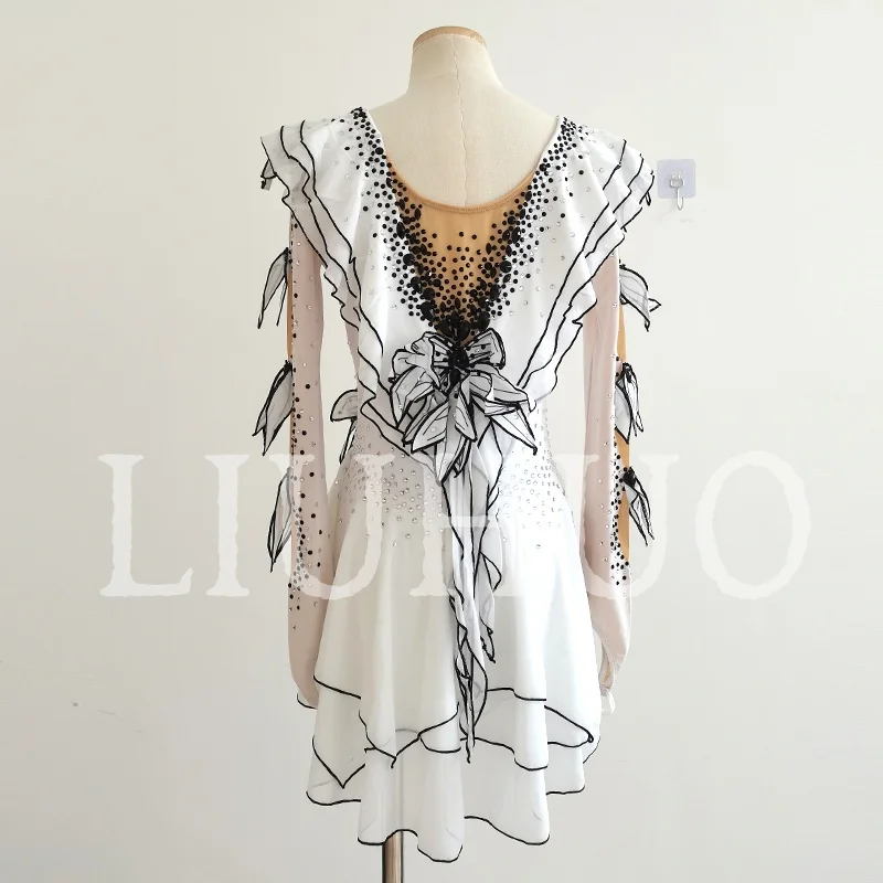 LIUHUO Ice Figure Skating Dress Girls Women Teens Stretchy Spandex White Competition Wholesale-LIUHUO