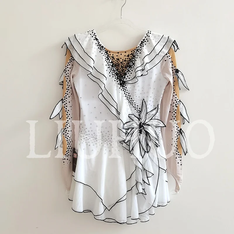 LIUHUO Ice Figure Skating Dress Girls Women Teens Stretchy Spandex White Competition Wholesale-LIUHUO