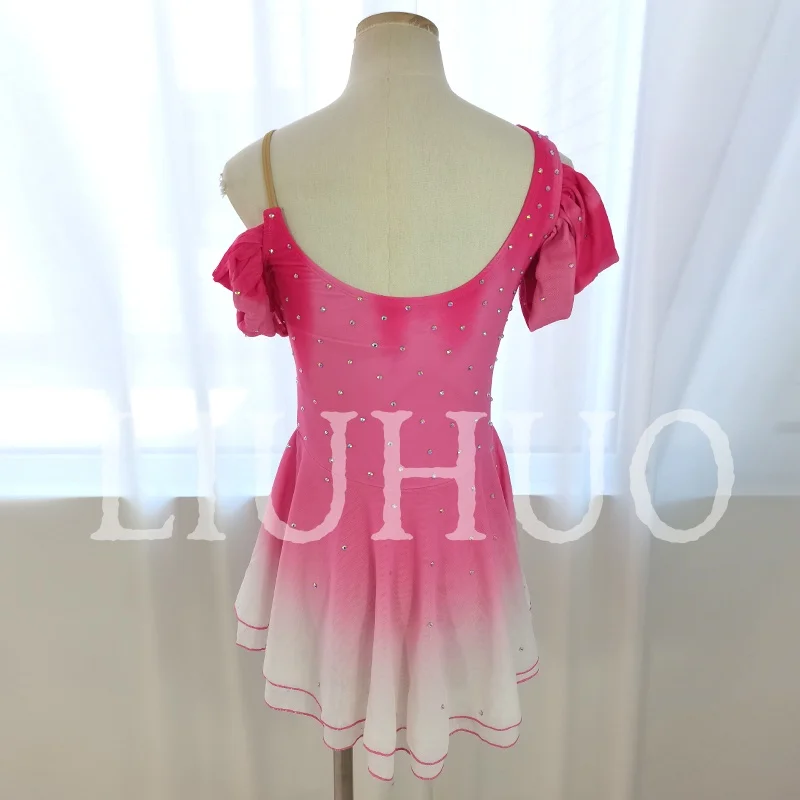 LIUHUO Ice Figure Skating Dress Girls Pink Spandex Competitive Cheerleading Performance For Children-LIUHUO