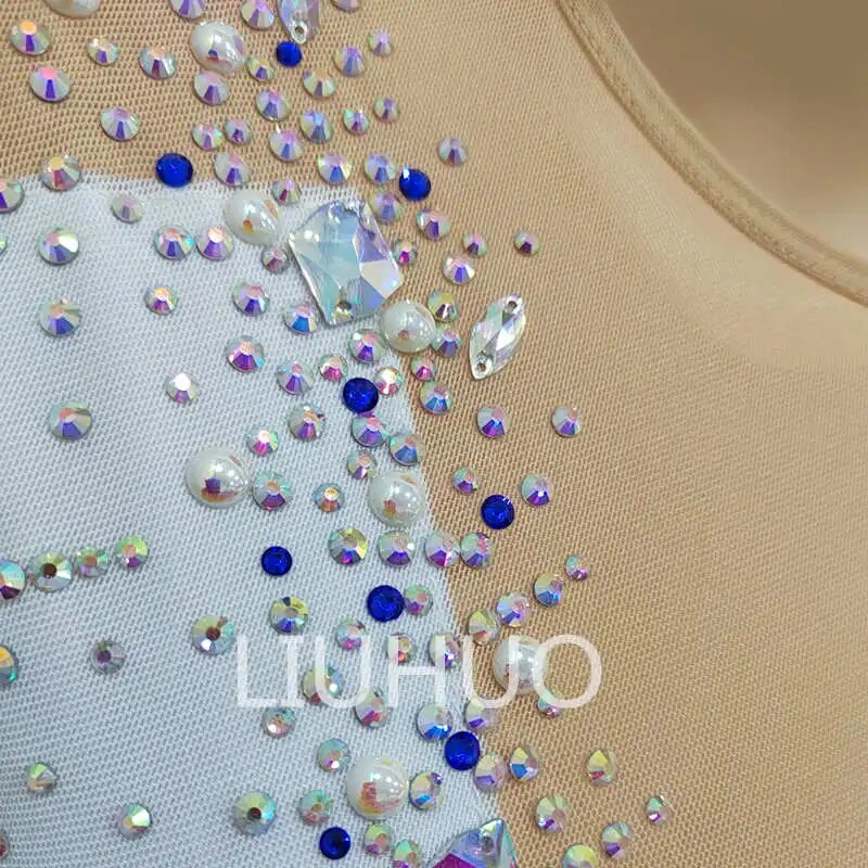 Blue gradient Figure Skating Dress Girls Women Practice Long Sleeve Ice Skating Skirt Performance Wear-LIUHUO