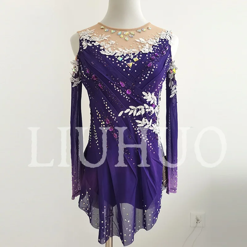 LIUHUO Rhythmic Gymnastics Leotard Purple Competitive Cheerleading Performance For Children-LIUHUO