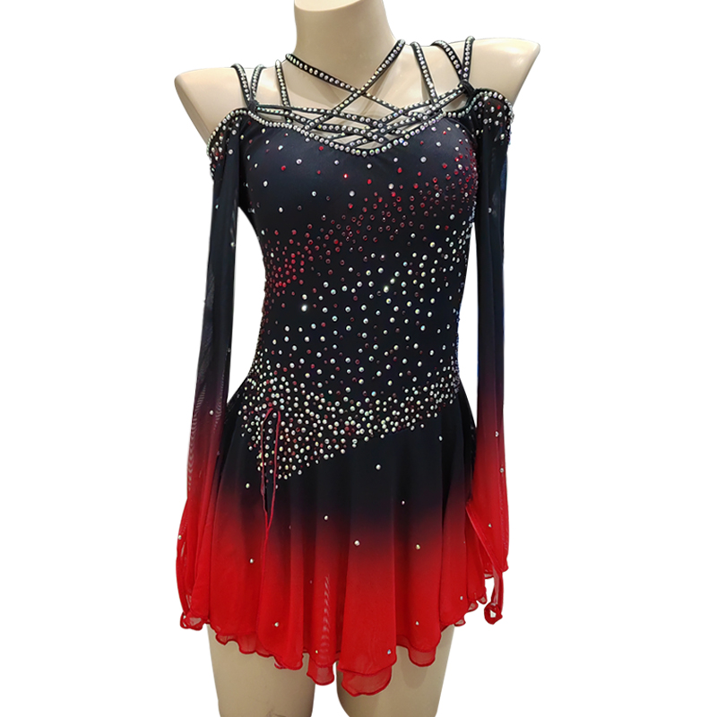 Black and Red Figure Ice Skating Dress Competition or deals Test Dress