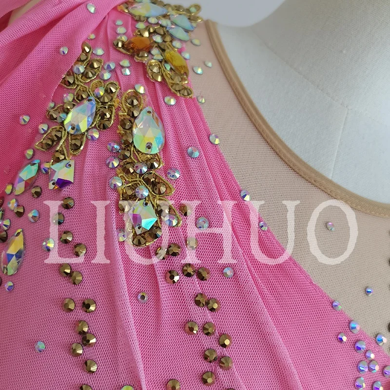 LIUHUO Ice Figure Skating Dress Girls Women Teens Stretchy Spandex Pink Competition Wholesale-LIUHUO