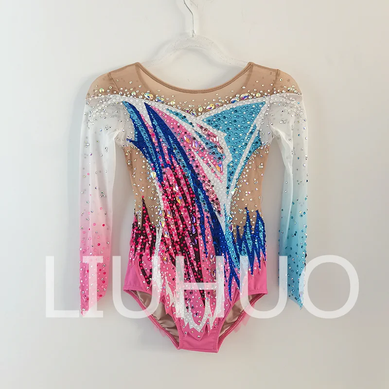 LIUHUO Rhythmic Gymnastics Leotard Pink-Blue Competitive Cheerleading Performance For Children-LIUHUO
