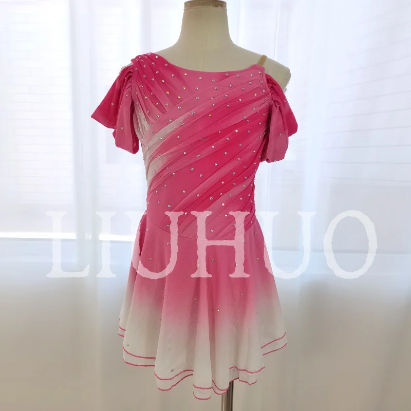 LIUHUO Ice Figure Skating Dress Girls Pink Spandex Competitive Cheerleading Performance For Children-LIUHUO