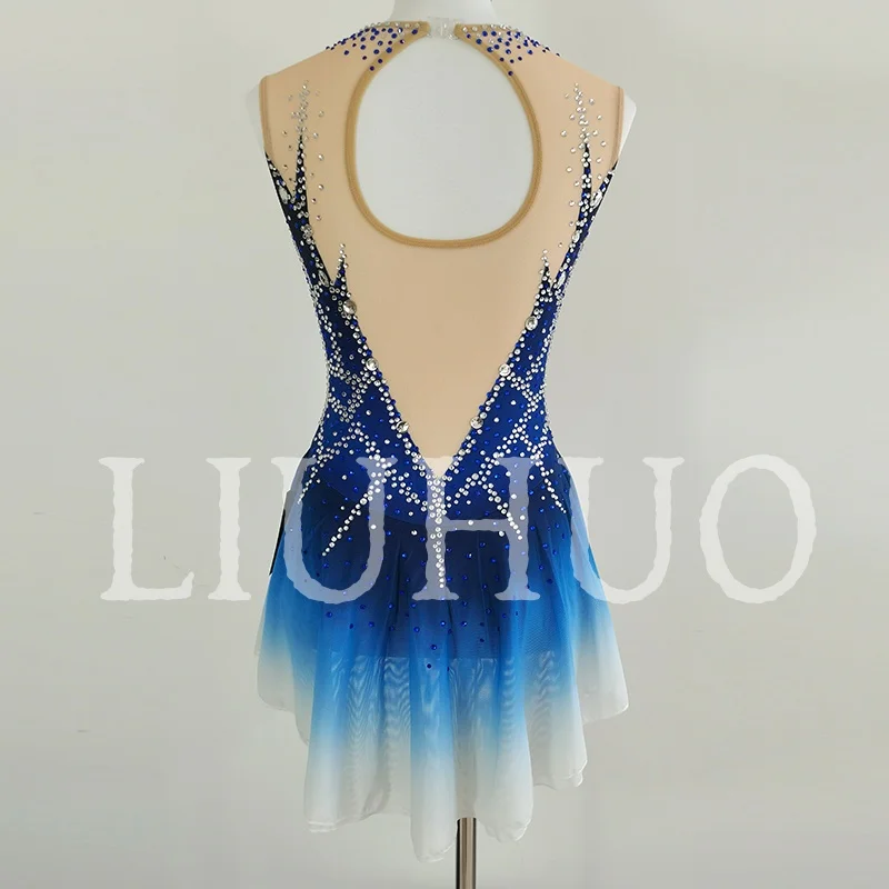 LIUHUO Ice Figure Skating Dress Girls Women Teens Stretchy Spandex Gradient Blue Competition Wholesale-LIUHUO