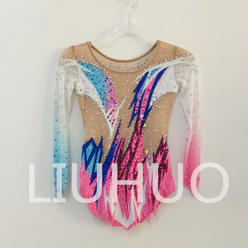 LIUHUO Rhythmic Gymnastics Leotard Pink-Blue Competitive Cheerleading Performance For Children-LIUHUO