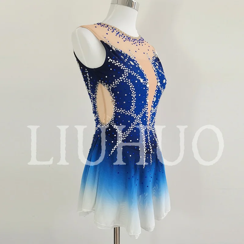 LIUHUO Ice Figure Skating Dress Girls Women Teens Stretchy Spandex Gradient Blue Competition Wholesale-LIUHUO