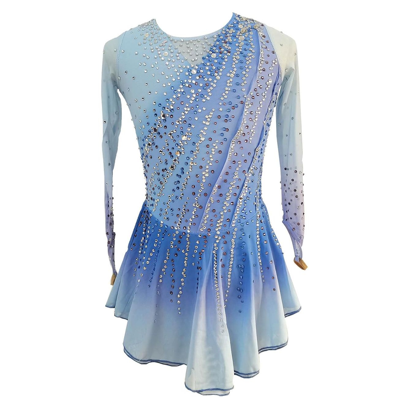 LIUHUO Figure Skating Dress BD9672 | Light Blue Ombre Crystal Competition Skating Costume for Girls & Women
