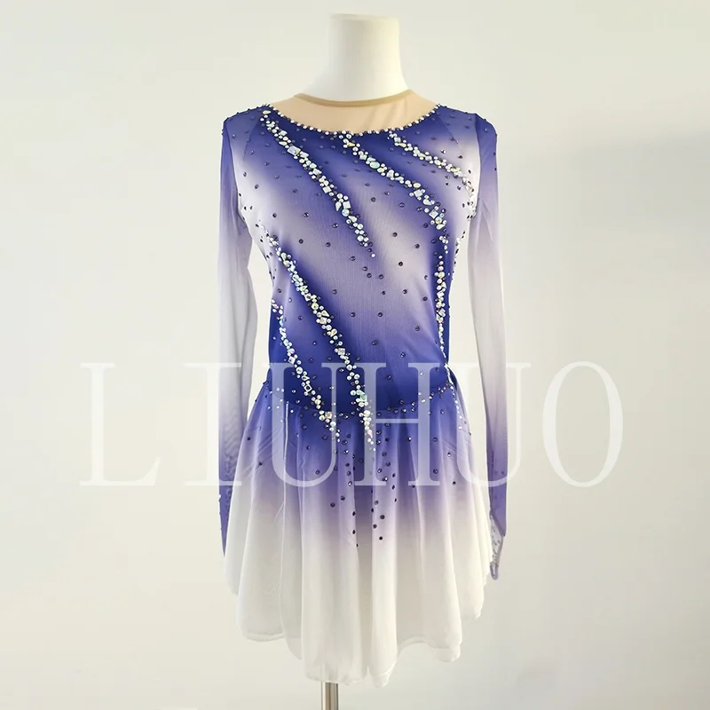 LIUHUO Ice Figure Skating Dress Girls Women Teens Stretchy Spandex Purple Competition Wholesale