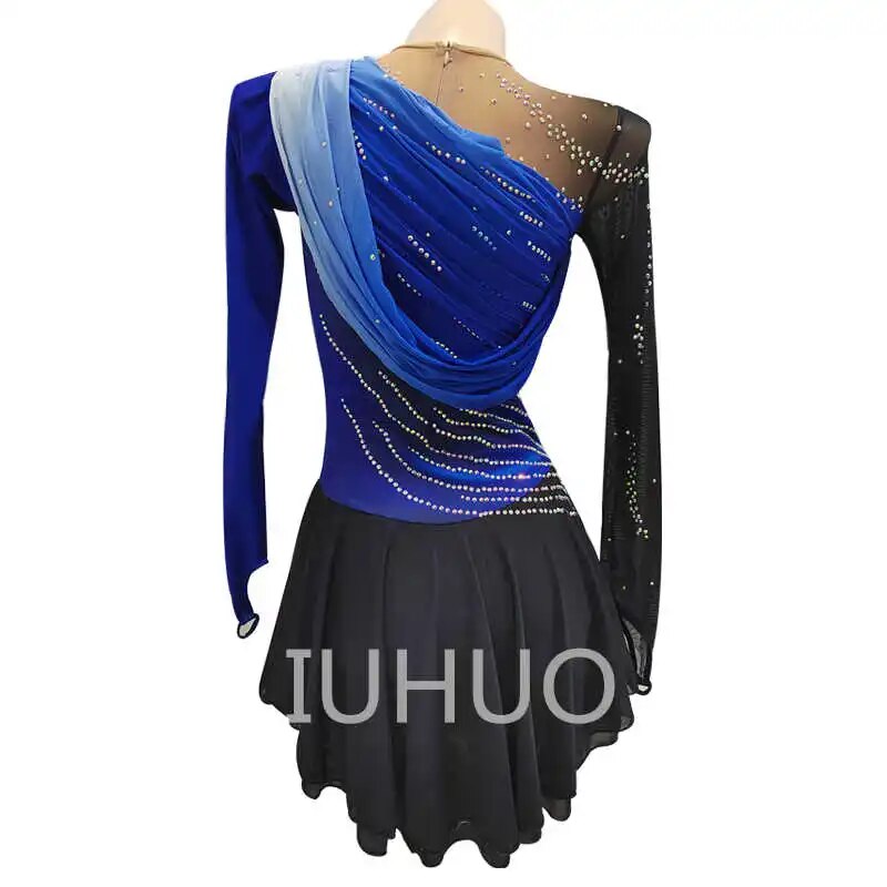 LIUHUO Pink Long Sleeve Figure Skating Skirt Simple And Elegant Girl Competition Performance Gradient Blue-LIUHUO